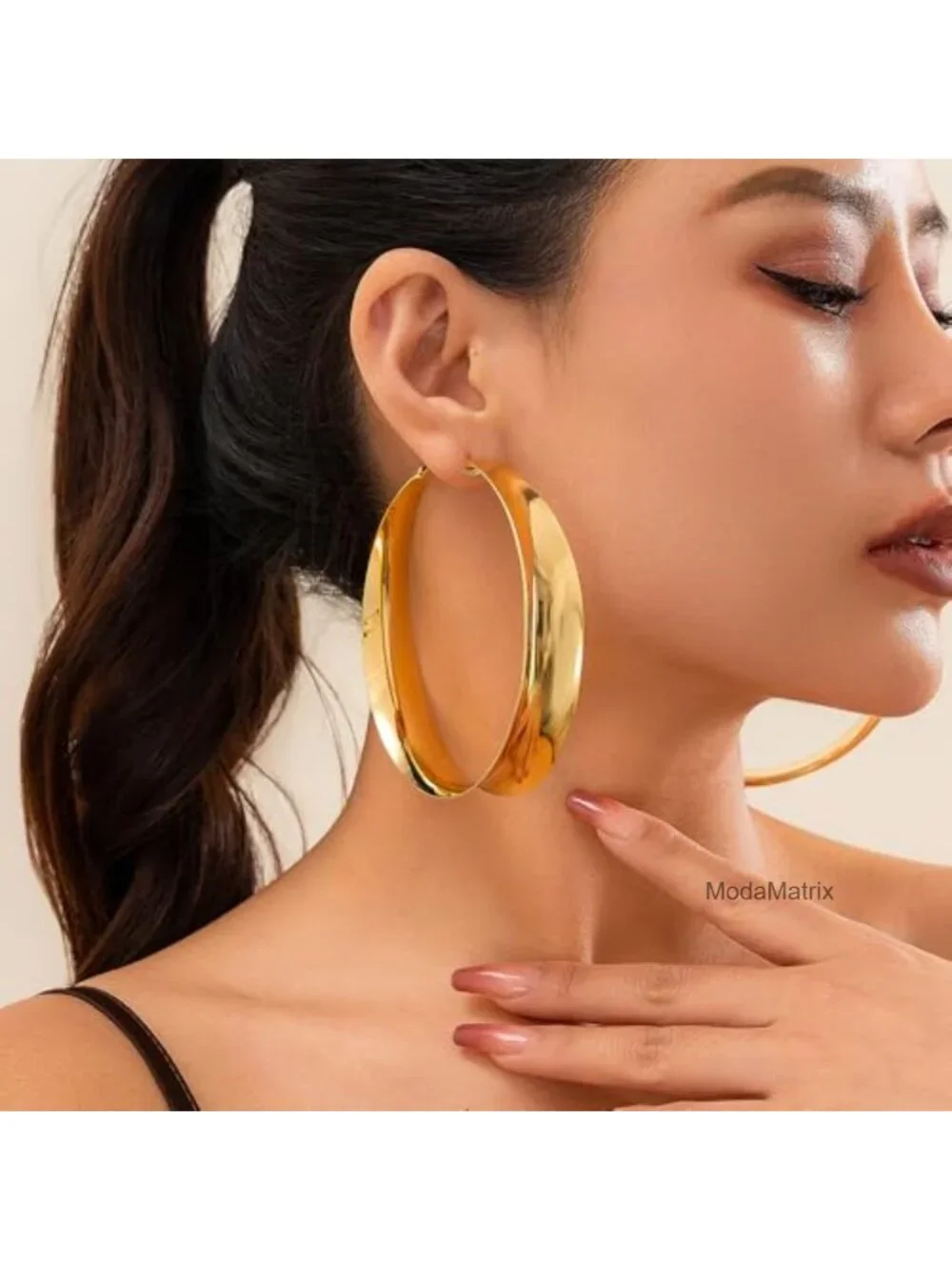 Chunky Hoop Earrings Wide Flat Huggie Hoops Dangle Statement Smooth Surface